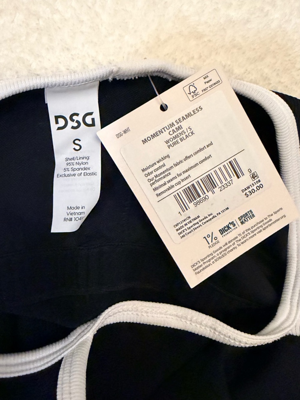 DSG Black Seamless Women's Camisole with White Trim - Picture 3 of 3
